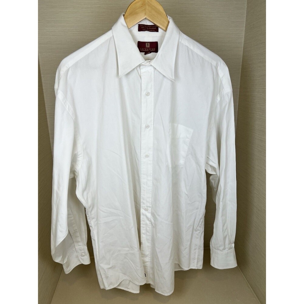 Nordstrom Shirt Mens 17.5 33 White Button Down Classic Cotton Long Sleeve Casual
